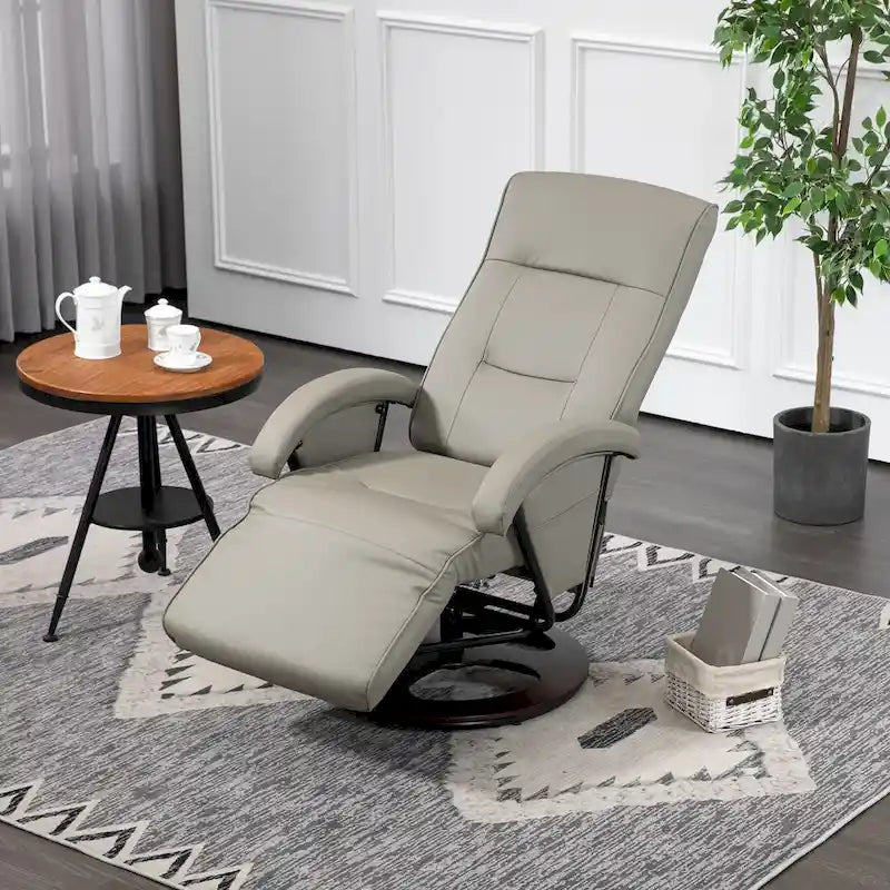 HOMCOM PU Recliner with Footrest, Lounge Chair with 135 Adjustable Backrest, Swivel Wood Base