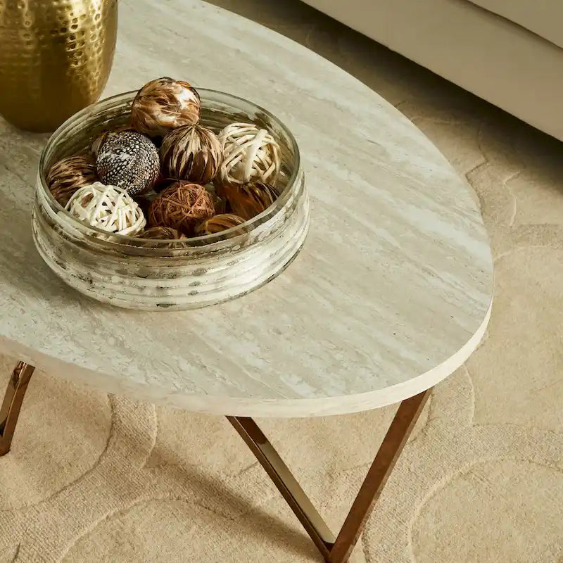Vittoria Champagne Gold Table Set or Coffee Table with White Faux Marble Top by iNSPIRE Q Bold