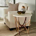 Vittoria Champagne Gold Table Set or Coffee Table with White Faux Marble Top by iNSPIRE Q Bold