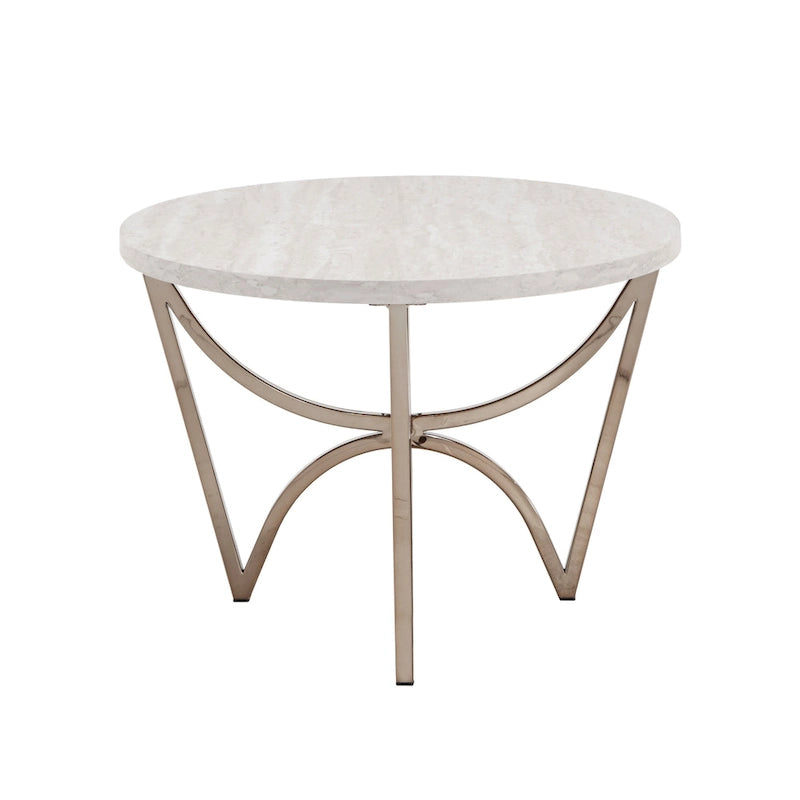 Vittoria Champagne Gold Table Set or Coffee Table with White Faux Marble Top by iNSPIRE Q Bold