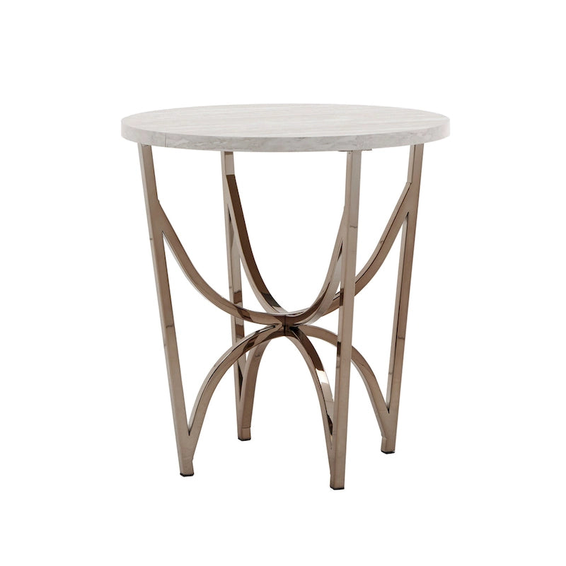 Vittoria Champagne Gold Table Set or Coffee Table with White Faux Marble Top by iNSPIRE Q Bold