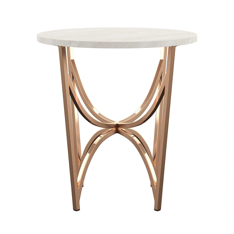 Vittoria Champagne Gold Table Set or Coffee Table with White Faux Marble Top by iNSPIRE Q Bold