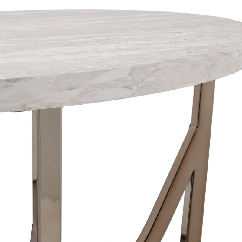Vittoria Champagne Gold Table Set or Coffee Table with White Faux Marble Top by iNSPIRE Q Bold