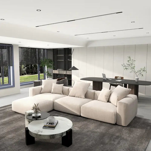 142 L-shape Oversized Corduroy Sectional Sofa Classic Deep Couch with Ottoman