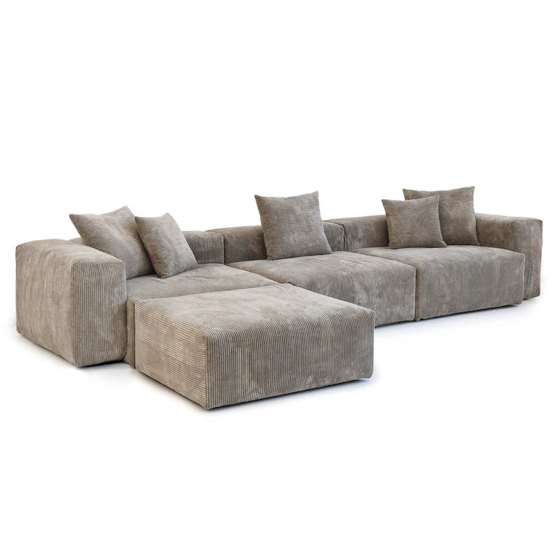 142 L-shape Oversized Corduroy Sectional Sofa Classic Deep Couch with Ottoman