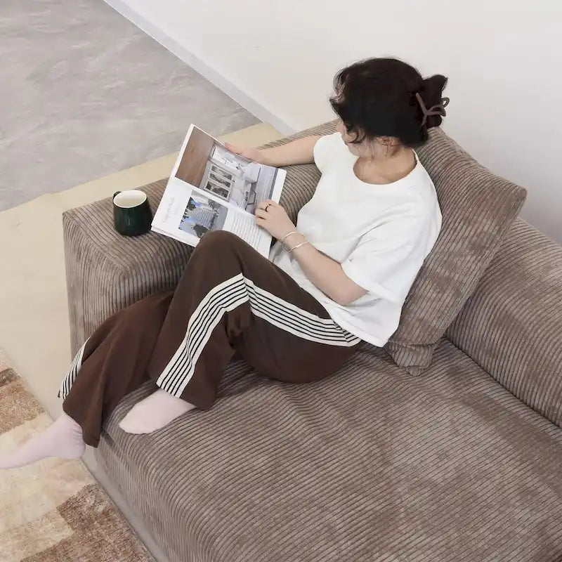 142 L-shape Oversized Corduroy Sectional Sofa Classic Deep Couch with Ottoman