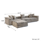 142 L-shape Oversized Corduroy Sectional Sofa Classic Deep Couch with Ottoman