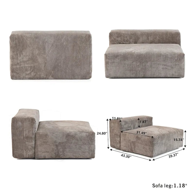 142 L-shape Oversized Corduroy Sectional Sofa Classic Deep Couch with Ottoman