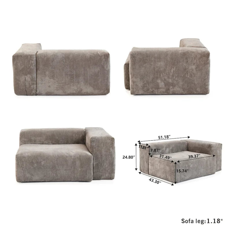 142 L-shape Oversized Corduroy Sectional Sofa Classic Deep Couch with Ottoman