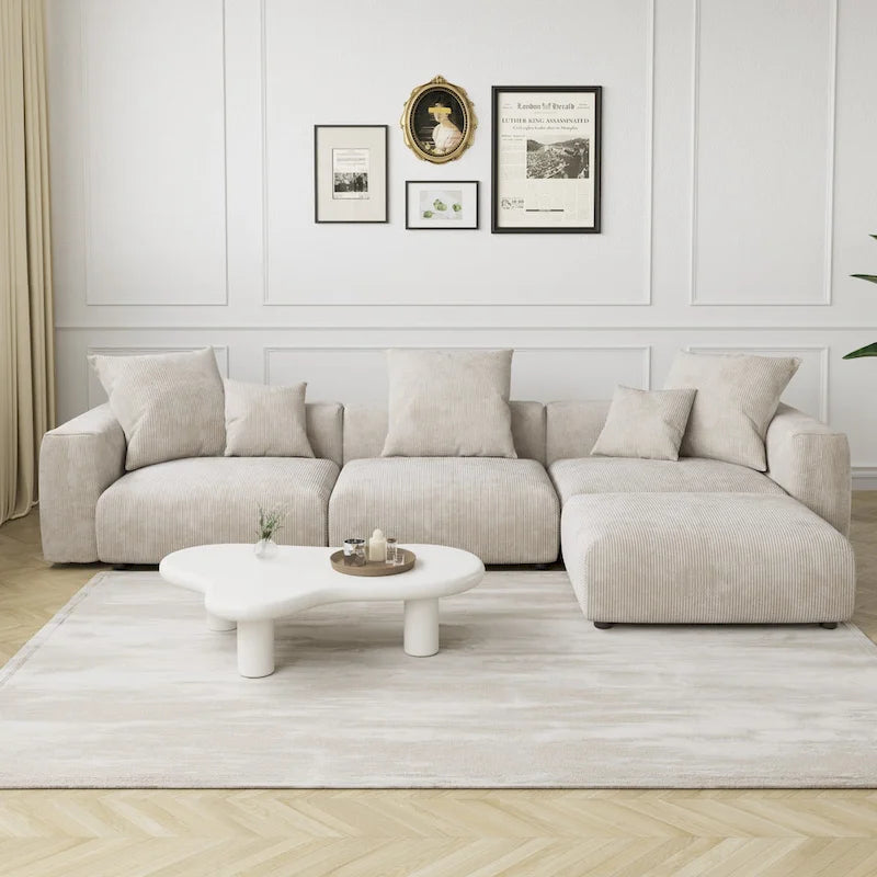142 L-shape Oversized Corduroy Sectional Sofa Classic Deep Couch with Ottoman