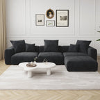 142 L-shape Oversized Corduroy Sectional Sofa Classic Deep Couch with Ottoman