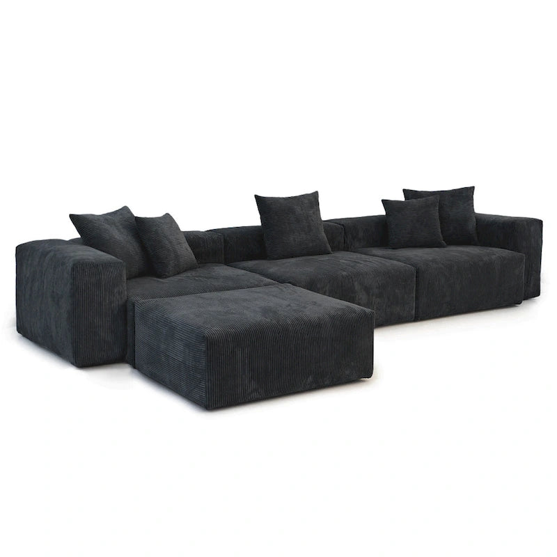 142 L-shape Oversized Corduroy Sectional Sofa Classic Deep Couch with Ottoman