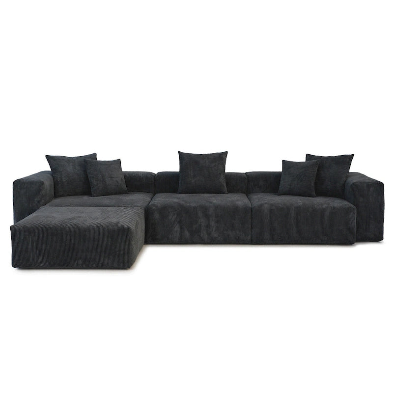 142 L-shape Oversized Corduroy Sectional Sofa Classic Deep Couch with Ottoman