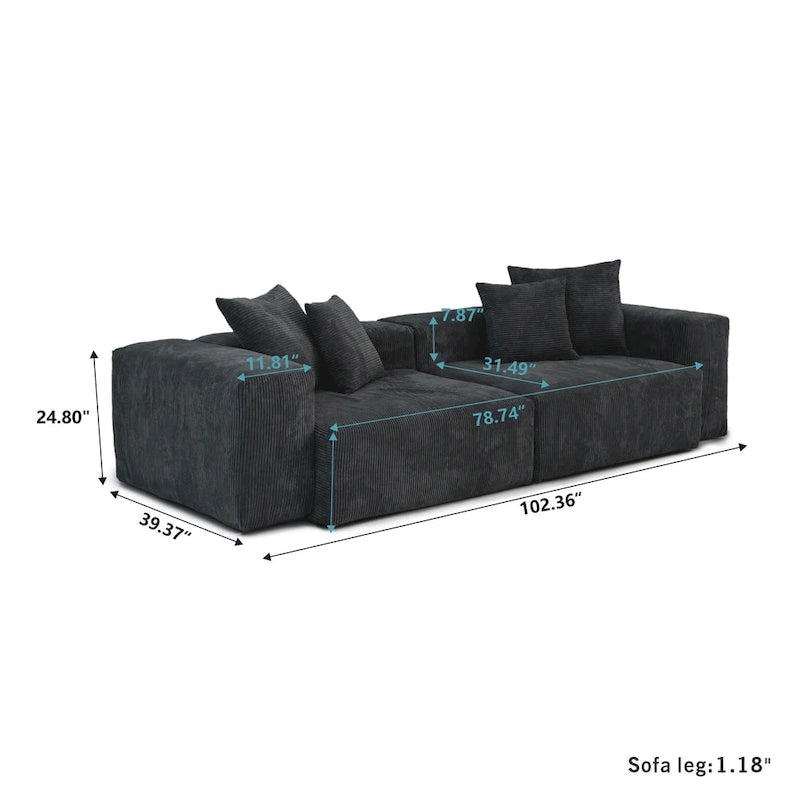 142 L-shape Oversized Corduroy Sectional Sofa Classic Deep Couch with Ottoman