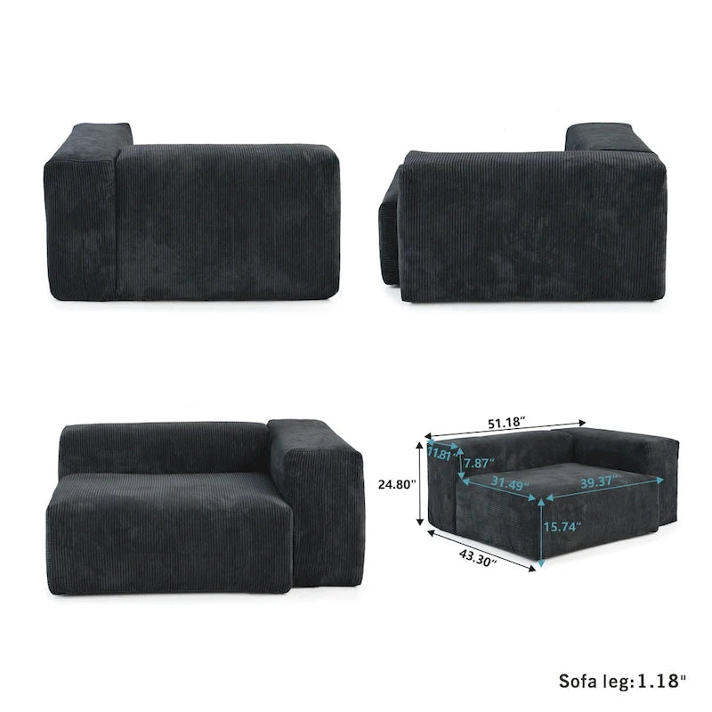 142 L-shape Oversized Corduroy Sectional Sofa Classic Deep Couch with Ottoman