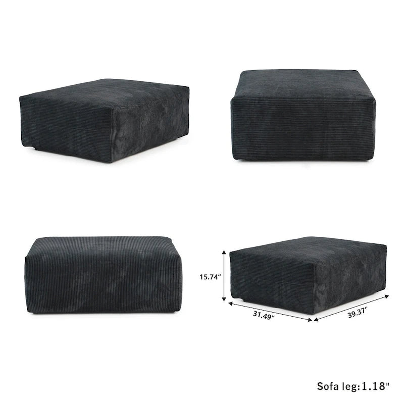 142 L-shape Oversized Corduroy Sectional Sofa Classic Deep Couch with Ottoman