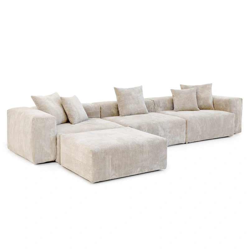 142 L-shape Oversized Corduroy Sectional Sofa Classic Deep Couch with Ottoman