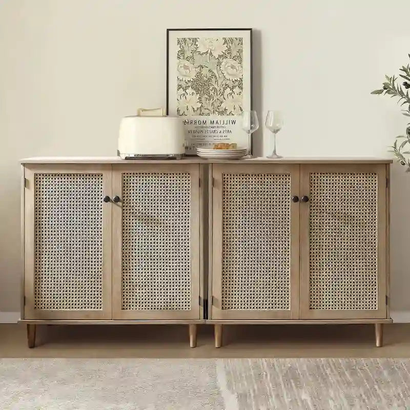 Art Leon Woven Rattan Wicker Doors Accent Cabinet Sideboards