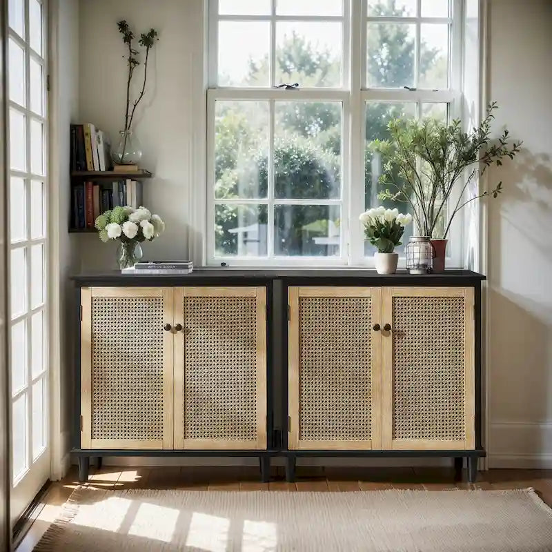 Art Leon Woven Rattan Wicker Doors Accent Cabinet Sideboards