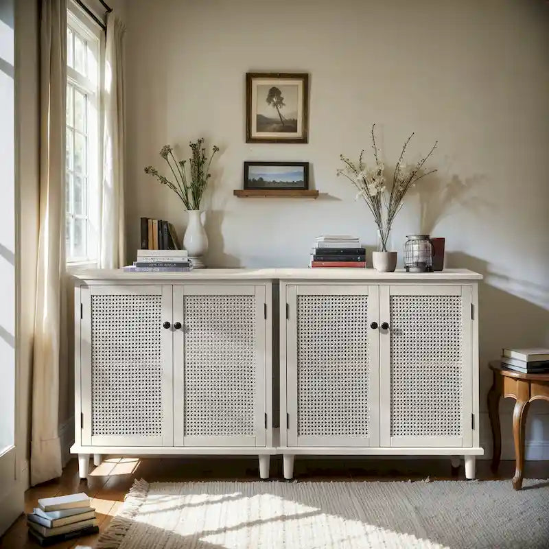Art Leon Woven Rattan Wicker Doors Accent Cabinet Sideboards