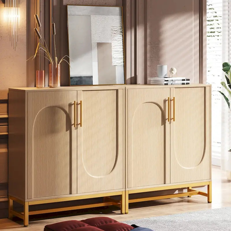 Sideboard Buffet Cabinet with Storage, Modern 4 Doors Buffets with Adjustable Shelf for Living Room Kitchen Dining Room Hallway