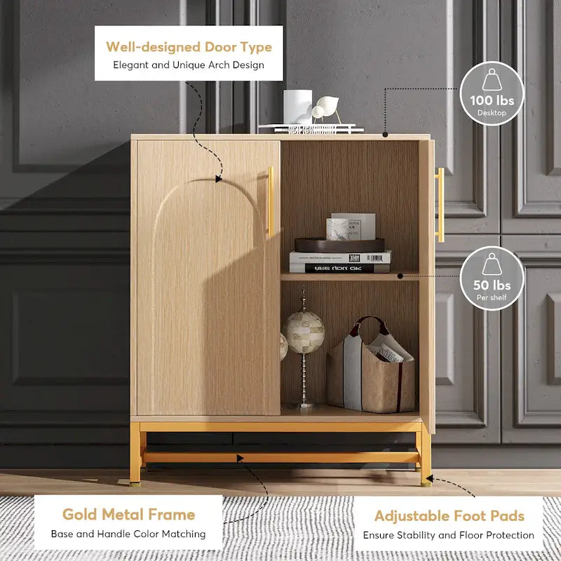 Sideboard Buffet Cabinet with Storage, Modern 4 Doors Buffets with Adjustable Shelf for Living Room Kitchen Dining Room Hallway