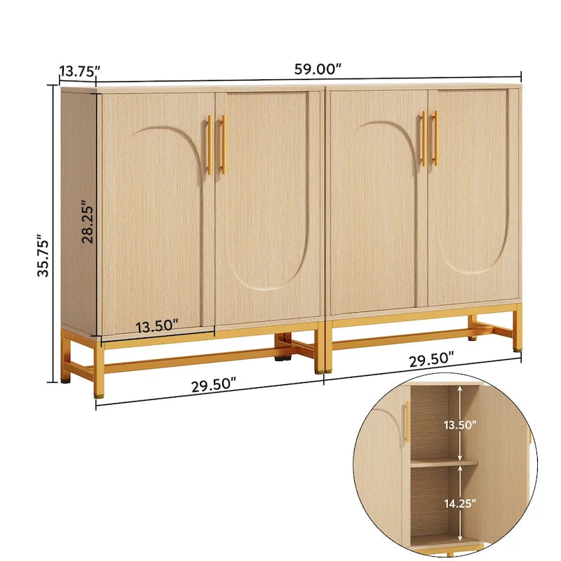 Sideboard Buffet Cabinet with Storage, Modern 4 Doors Buffets with Adjustable Shelf for Living Room Kitchen Dining Room Hallway