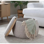Carson Carrington Astrid Pouf with Natural Wood Tray Top