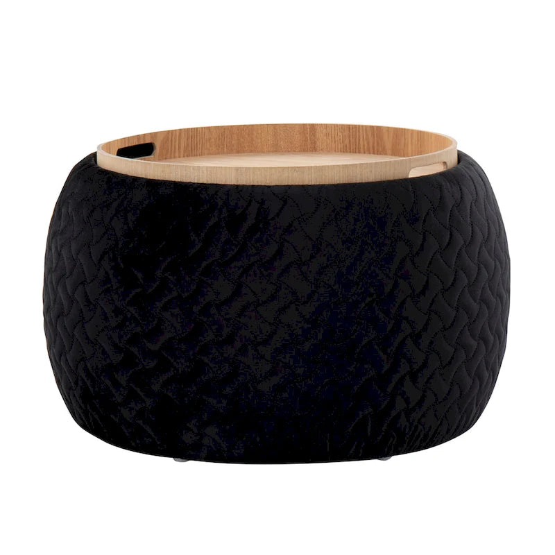 Carson Carrington Astrid Pouf with Natural Wood Tray Top