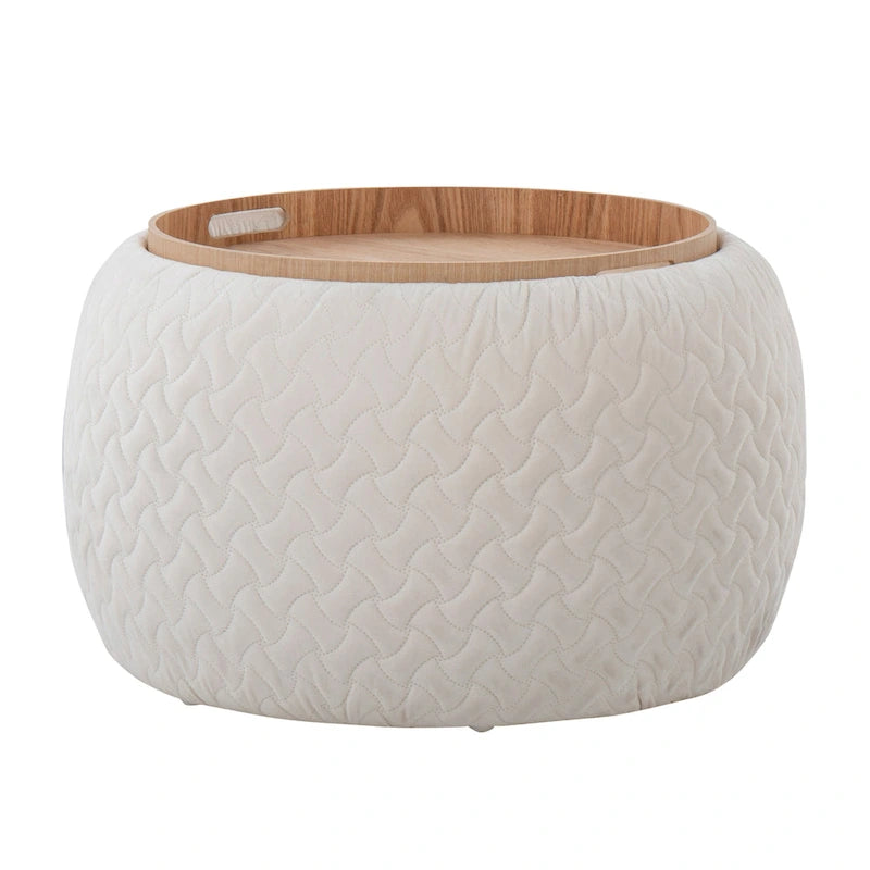 Carson Carrington Astrid Pouf with Natural Wood Tray Top