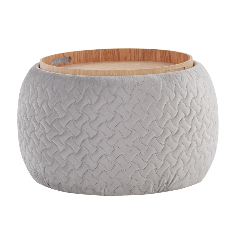 Carson Carrington Astrid Pouf with Natural Wood Tray Top