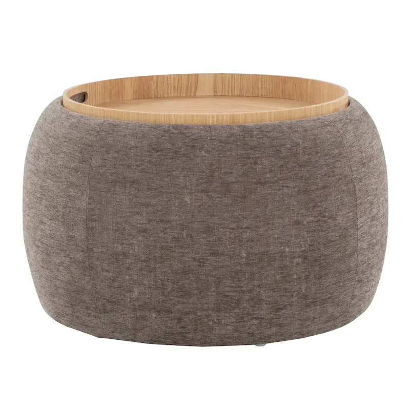 Carson Carrington Astrid Pouf with Natural Wood Tray Top