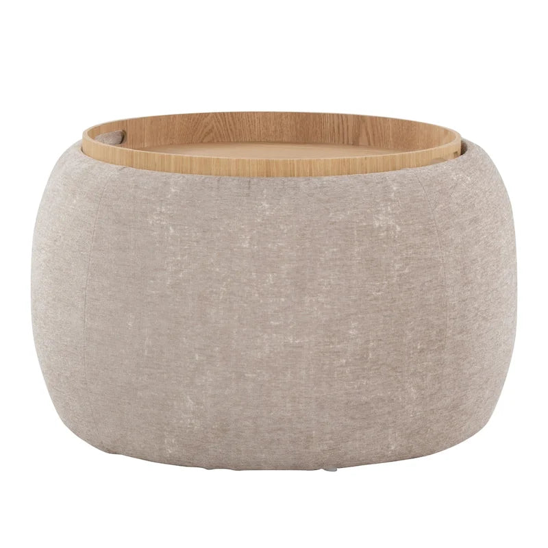 Carson Carrington Astrid Pouf with Natural Wood Tray Top