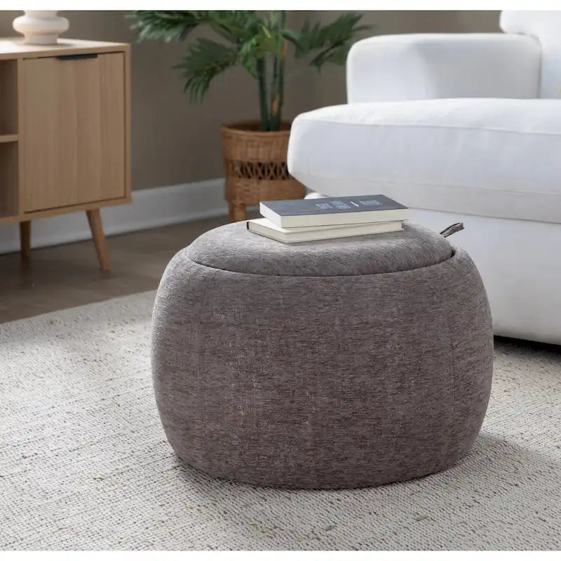 Carson Carrington Astrid Pouf with Natural Wood Tray Top