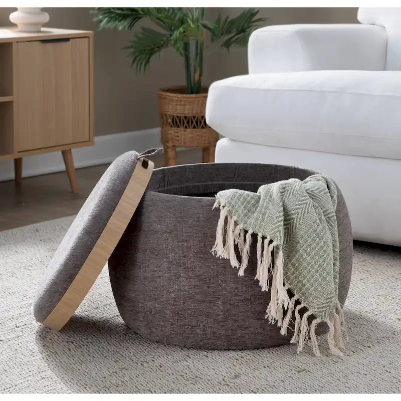 Carson Carrington Astrid Pouf with Natural Wood Tray Top