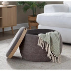Carson Carrington Astrid Pouf with Natural Wood Tray Top