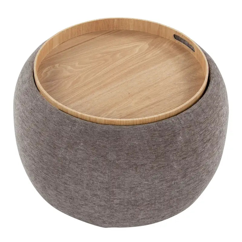Carson Carrington Astrid Pouf with Natural Wood Tray Top