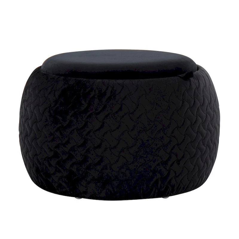 Carson Carrington Astrid Pouf with Natural Wood Tray Top