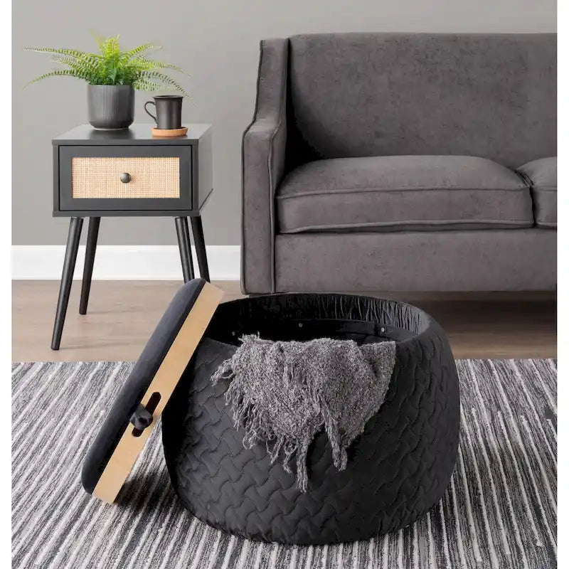 Carson Carrington Astrid Pouf with Natural Wood Tray Top