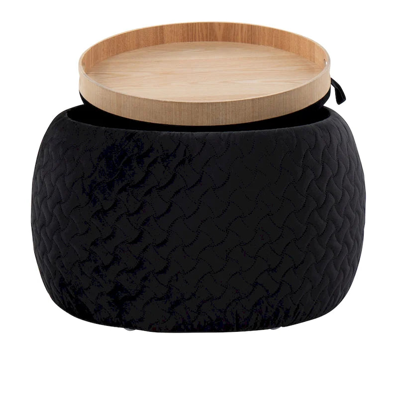 Carson Carrington Astrid Pouf with Natural Wood Tray Top