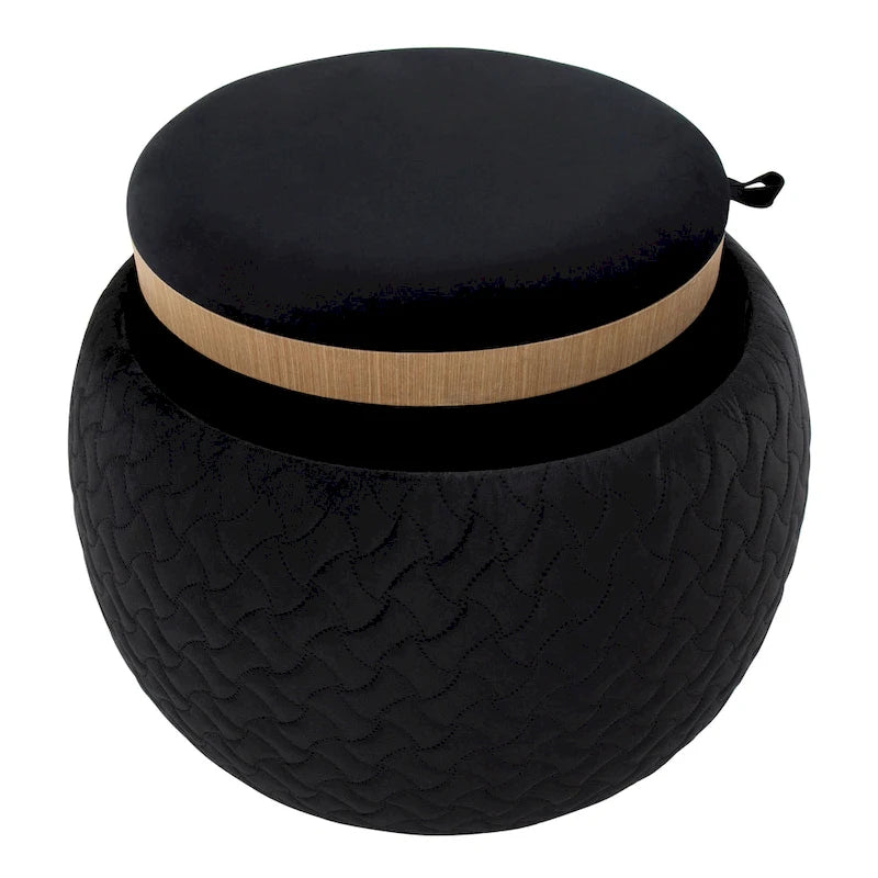 Carson Carrington Astrid Pouf with Natural Wood Tray Top