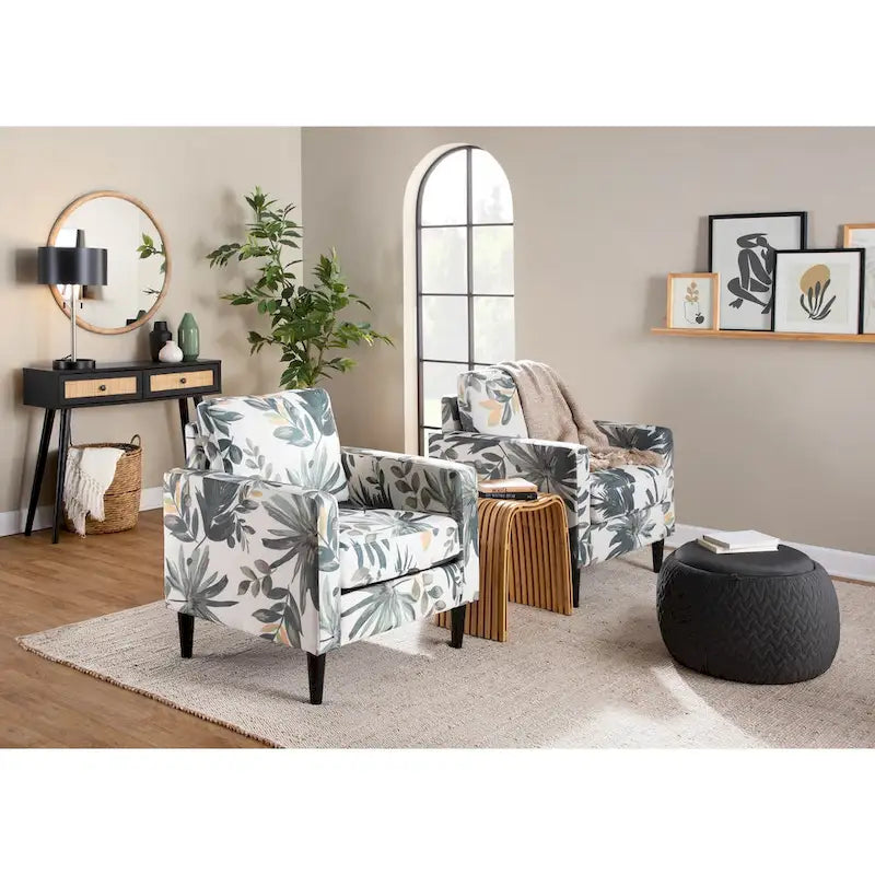 Carson Carrington Astrid Pouf with Natural Wood Tray Top