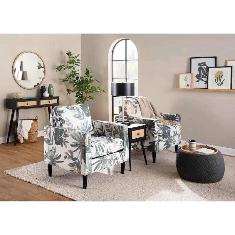 Carson Carrington Astrid Pouf with Natural Wood Tray Top