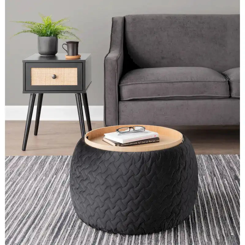 Carson Carrington Astrid Pouf with Natural Wood Tray Top