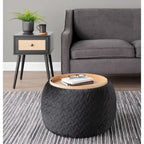 Carson Carrington Astrid Pouf with Natural Wood Tray Top