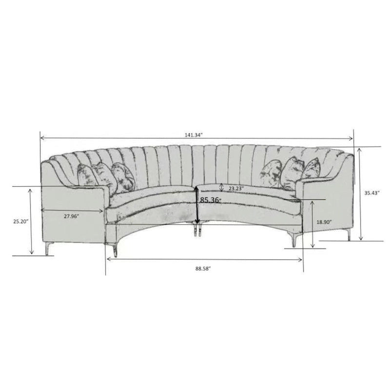 142Velvet Fabric Curve Sectional Sofa - 142