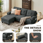 86.22 Wide Sectional Sofa with Ottoman & Side Storage Bags
