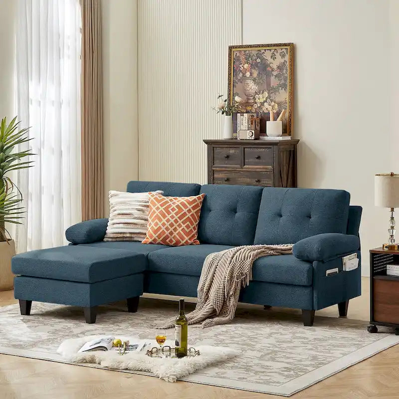 86.22 Wide Sectional Sofa with Ottoman & Side Storage Bags