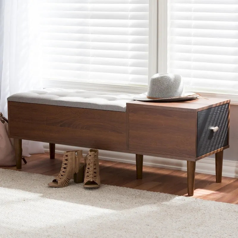 Mid-century 1-Drawer Shoe Storage Bench by Baxton Studio