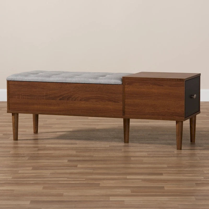 Mid-century 1-Drawer Shoe Storage Bench by Baxton Studio